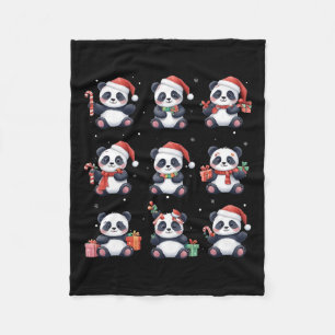 Panda Bear Christmas Santa Hat Funny Animal Lover Fleece Blanket