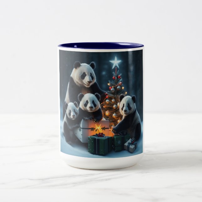 Panda Bear Christmas Two-Tone Coffee Mug (Center)