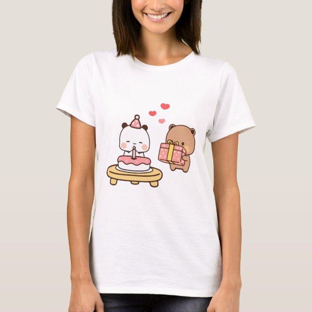 Panda bear couple, Cute bubu and dudu hugs love T-Shirt (Front)