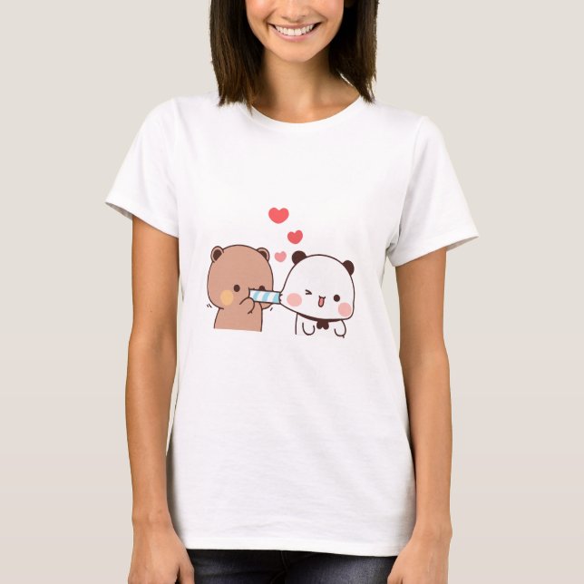 Panda bear couple, Cute bubu and dudu hugs love T-Shirt (Front)