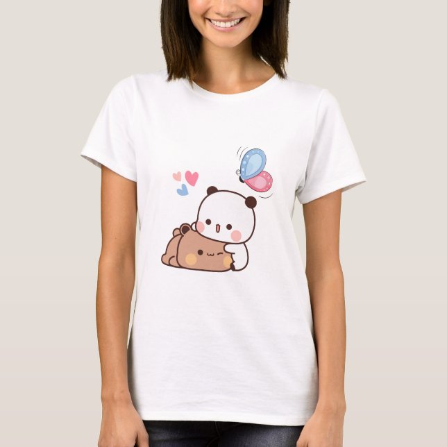 Panda bear couple, Cute bubu and dudu hugs love T-Shirt (Front)
