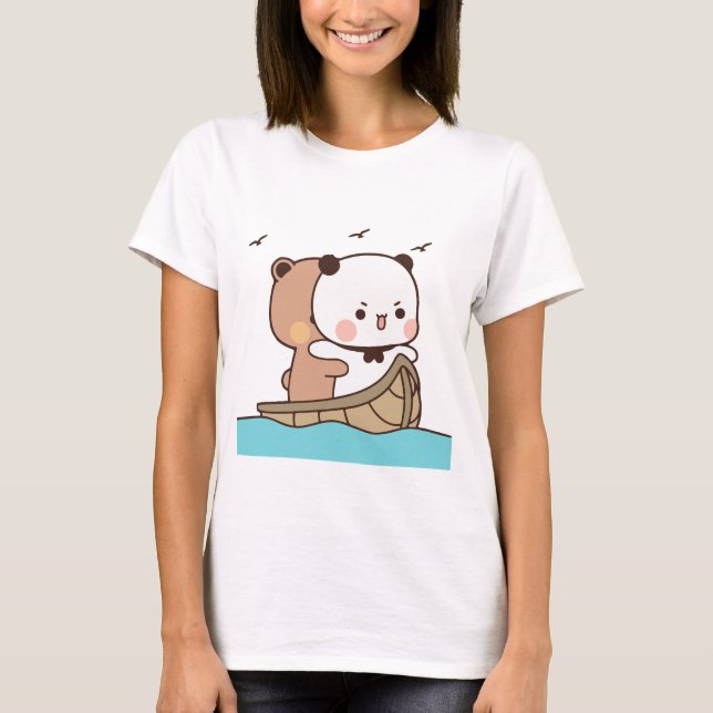 Panda bear couple, Cute bubu and dudu hugs love T-Shirt (Front)