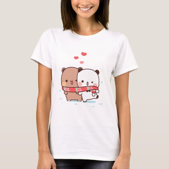 Panda bear couple, Cute bubu and dudu hugs love T-Shirt (Front)