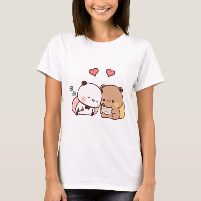 Panda bear couple, Cute bubu and dudu hugs love T-Shirt (Front)