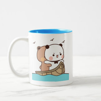 Panda bear couple, Cute bubu and dudu hugs love Two-Tone Coffee Mug