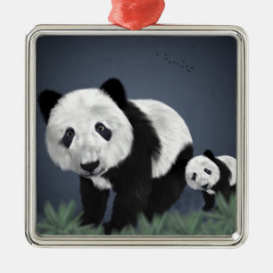 panda bear cute cuddly animal black white sweet metal tree decoration