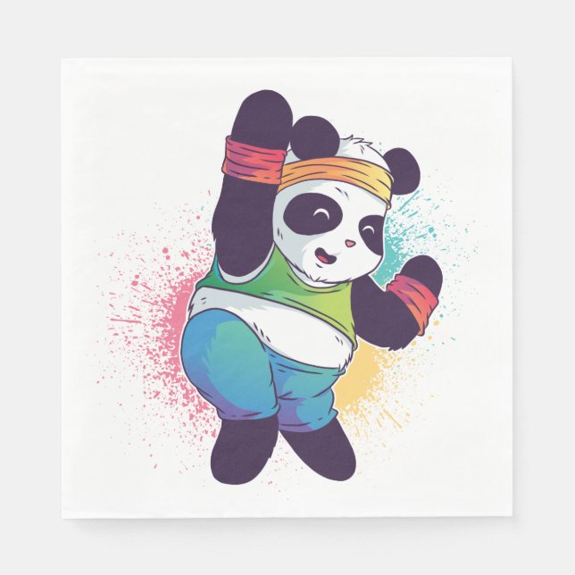 Panda Bear Dabbing Dancing Baby Shower Birthday Napkin (Front)