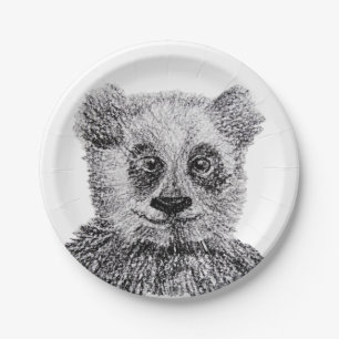Panda Bear Drawing Custom Paper Plates 7"