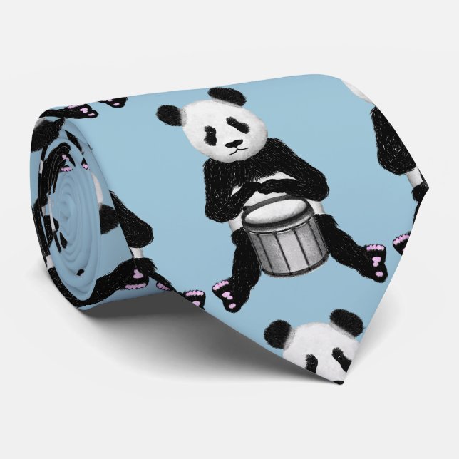 Panda Bear Drum Illustration Tie (Rolled)