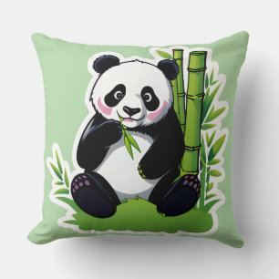 Panda bear eating bamboo leaves cushion