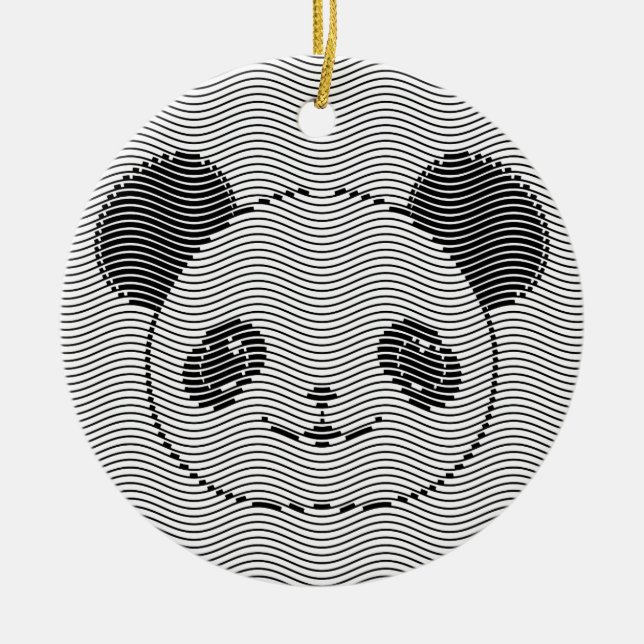 Panda Bear Face On Wave Pattern Ceramic Tree Decoration (Front)
