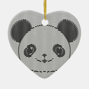 Panda Bear Face On Wave Pattern Ceramic Tree Decoration