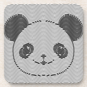 Panda Bear Face On Wave Pattern Coaster