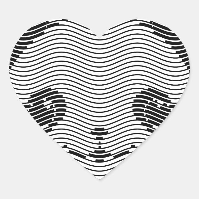 Panda Bear Face On Wave Pattern Heart Sticker (Front)
