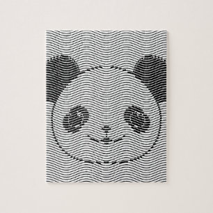 Panda Bear Face On Wave Pattern Jigsaw Puzzle