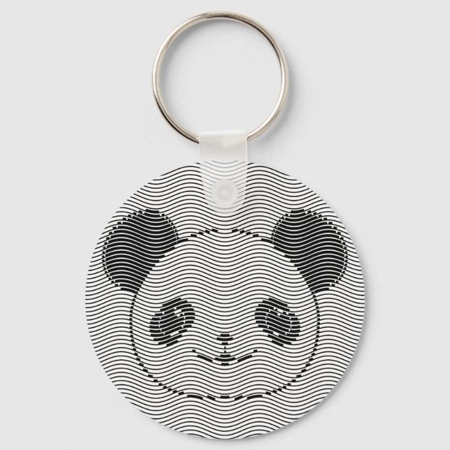 Panda Bear Face On Wave Pattern Key Ring (Front)