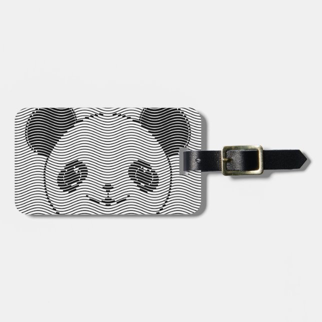 Panda Bear Face On Wave Pattern Luggage Tag (Front Horizontal)