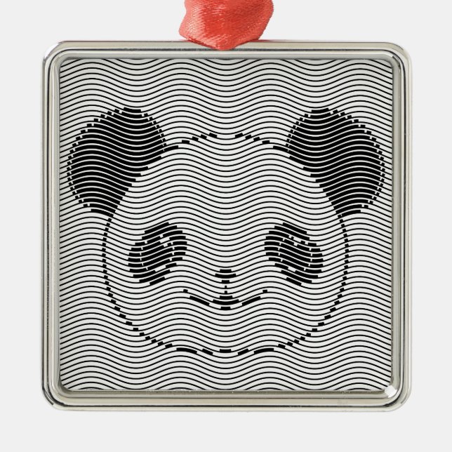Panda Bear Face On Wave Pattern Metal Tree Decoration (Front)