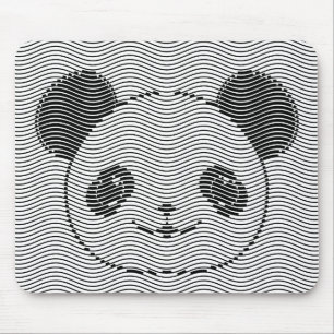 Panda Bear Face On Wave Pattern Mouse Mat