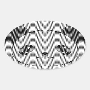 Panda Bear Face On Wave Pattern Oval Sticker