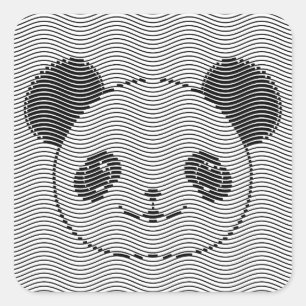 Panda Bear Face On Wave Pattern Square Sticker