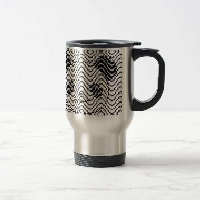 Panda Bear Face On Wave Pattern Travel Mug (Right)