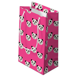 Panda bear faces on pink small gift bag