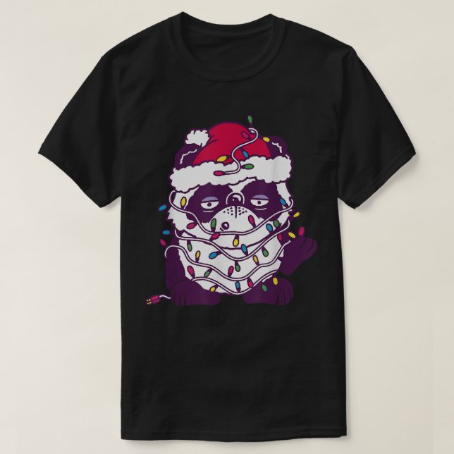 Panda Bear Fairy Lights Childrens Panda Christmas  T-Shirt (Design Front)