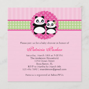 Panda Bear Girl Baby Shower Invitation