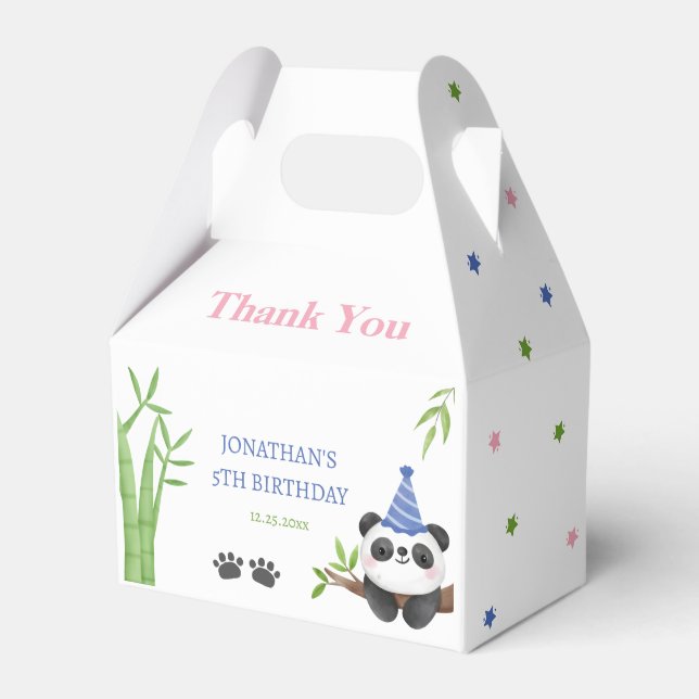 Panda Bear Green Bamboo Kids Birthday  Favour Box (Front Side)