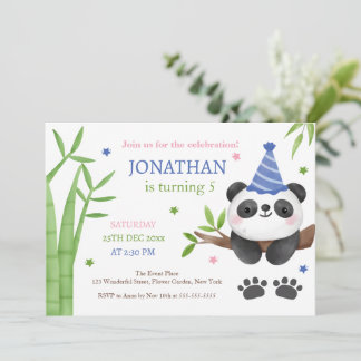 Panda Bear Green Bamboo Kids Birthday Invitation