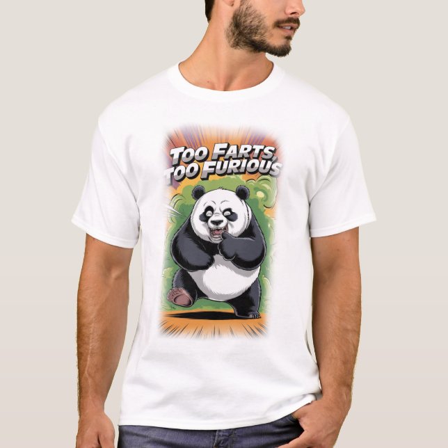 Panda Bear having Fun making Farts on a Green T-Shirt (Front)