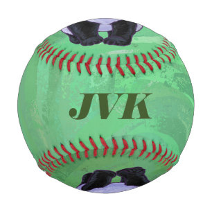 Panda Bear Heads, Tails on Green Monogram Baseball