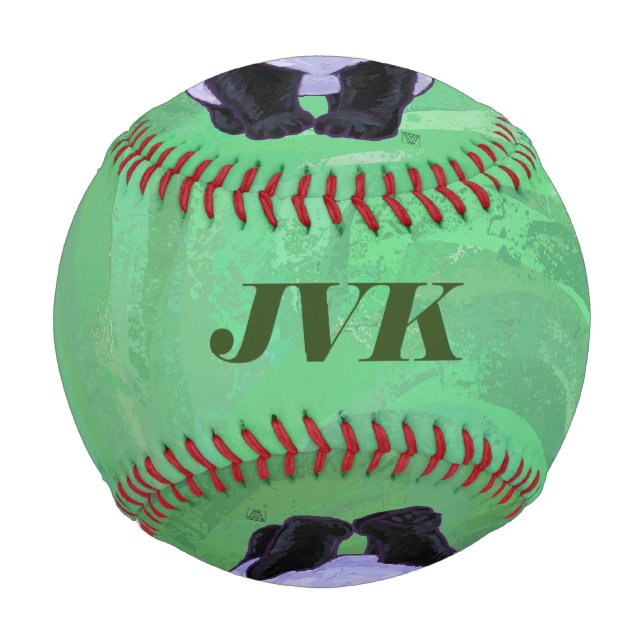 Panda Bear Heads, Tails on Green Monogram Baseball (Back)