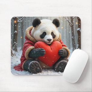 Panda Bear Hugging a Heart Pillow Mouse Mat