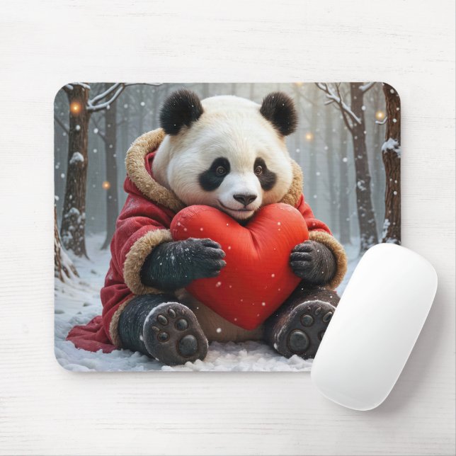 Panda Bear Hugging a Heart Pillow Mouse Mat (With Mouse)