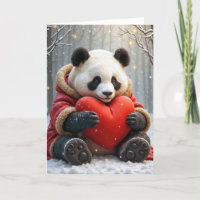 Panda Bear Hugging a Red Heart Pillow