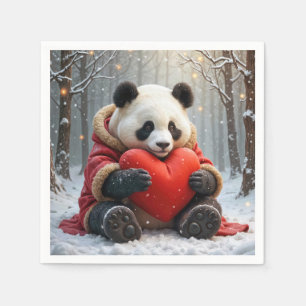 Panda Bear Hugging a Red Heart Pillow Napkin