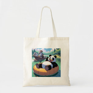 Panda bear in a pool shopping tote bag