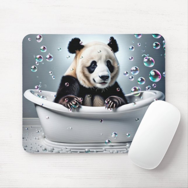 Panda Bear In Bubble Bath Mouse Mat (With Mouse)