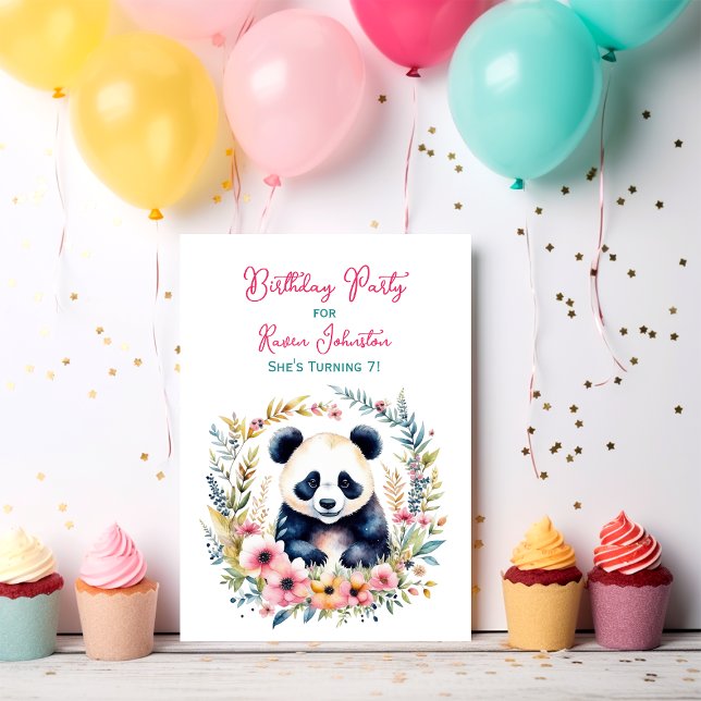 Panda Bear in Flowers Girl's Birthday Invitation (Creator Uploaded)