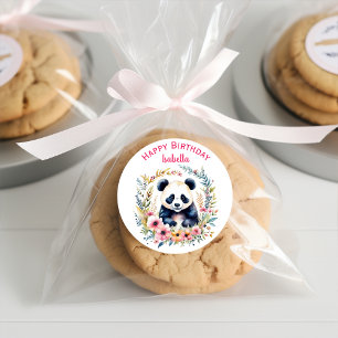 Panda Bear in Flowers Girl's Birthday Personalised Classic Round Sticker