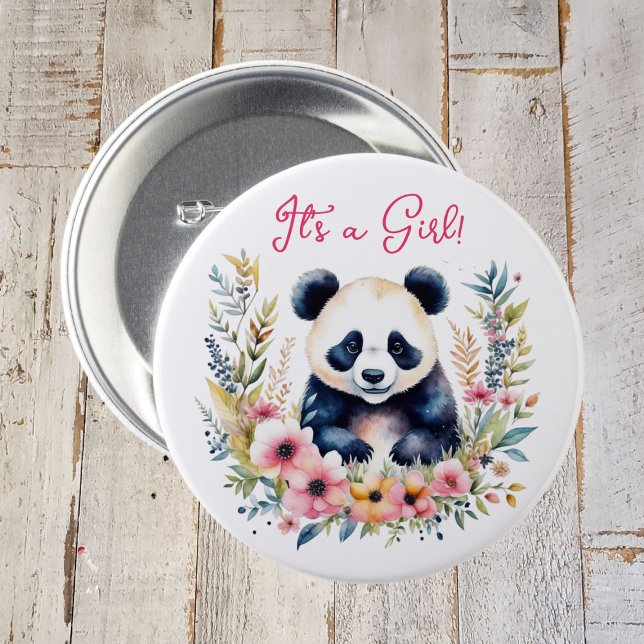 Panda Bear in Flowers Girl's It's a Girl 7.5 Cm Round Badge (Creator Uploaded)