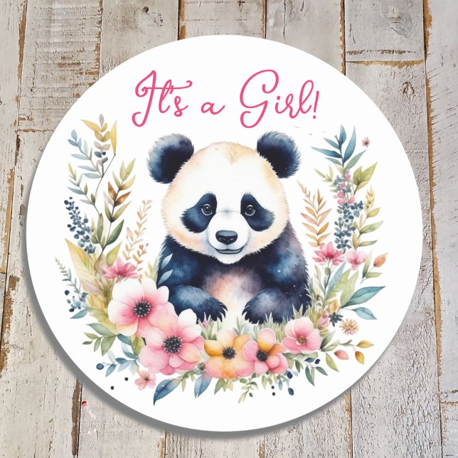 Panda Bear in Flowers Girl's It's a Girl Classic Round Sticker (Creator Uploaded)
