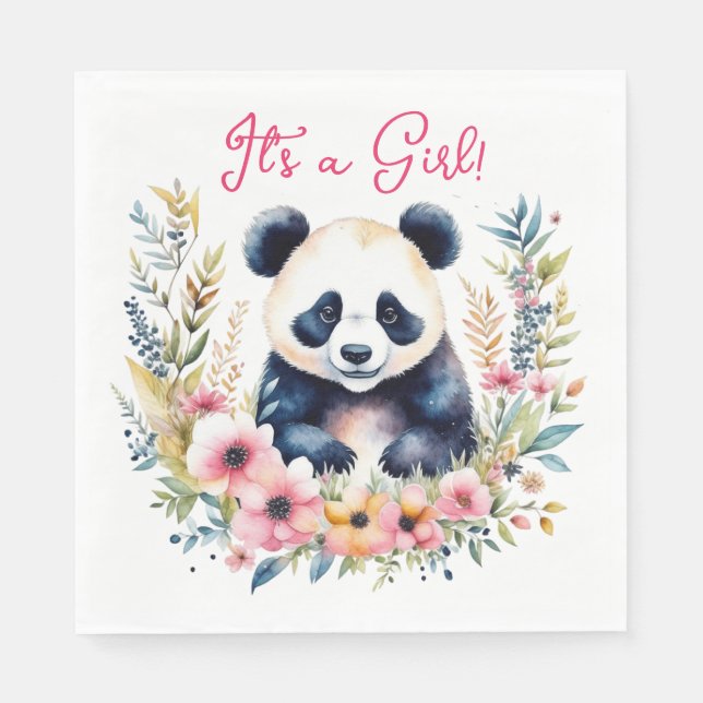 Panda Bear in Flowers Girl's It's a Girl Napkin (Front)