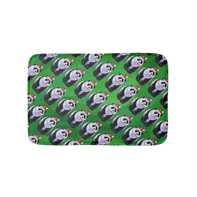 Panda Bear in Santa Hat on Green Bath Mat (Front)