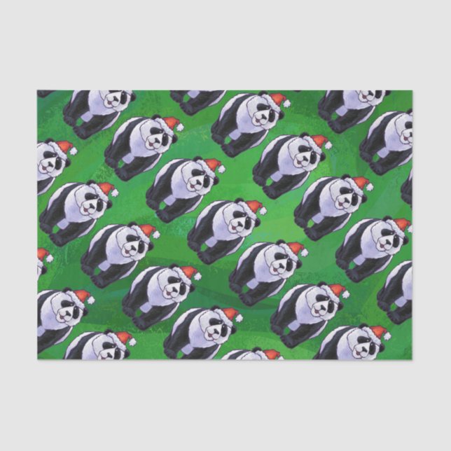 Panda Bear in Santa Hat on Green Tissue Paper (Front)