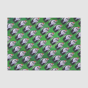 Panda Bear in Santa Hat on Green Tissue Paper