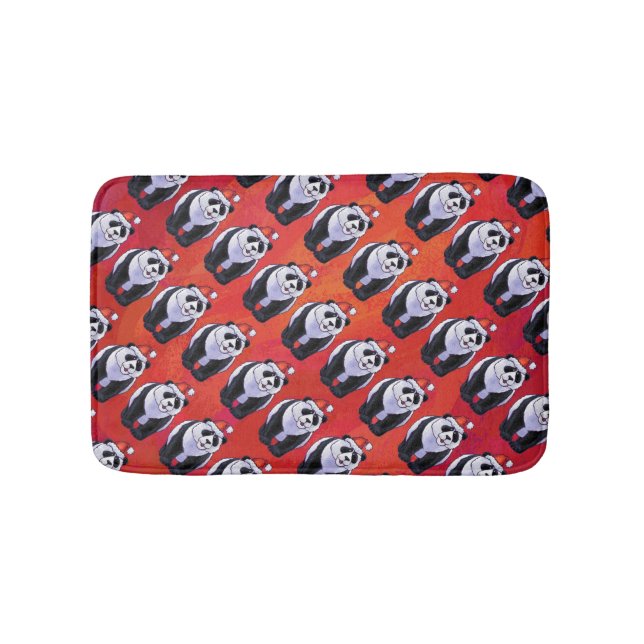 Panda Bear in Santa Hat On Red Bath Mat (Front)