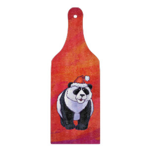 Panda Bear in Santa Hat On Red Cutting Board